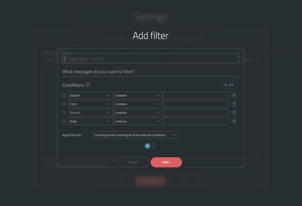 Private mail - filters