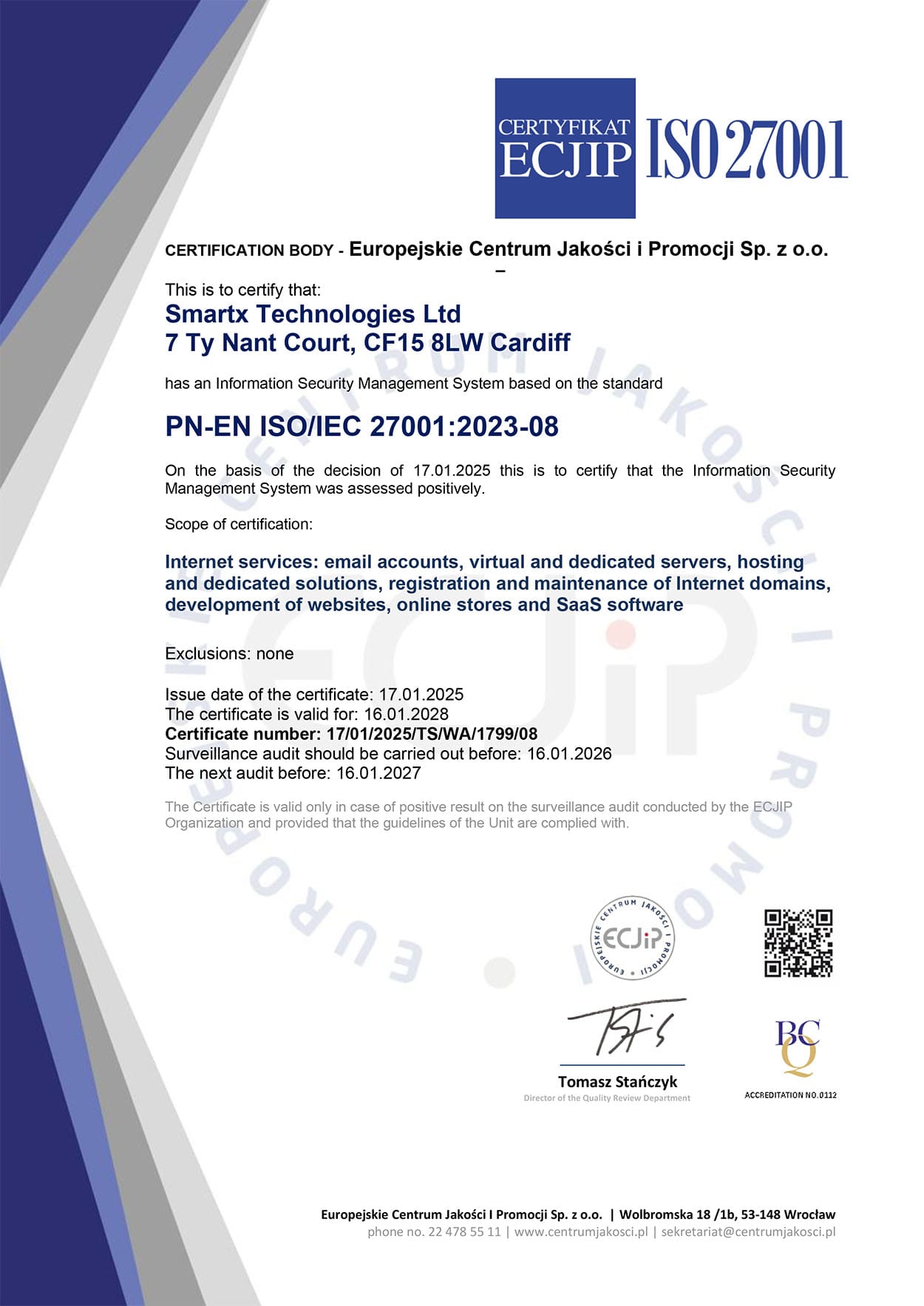 Smartx Technologies Ltd ISO 27001